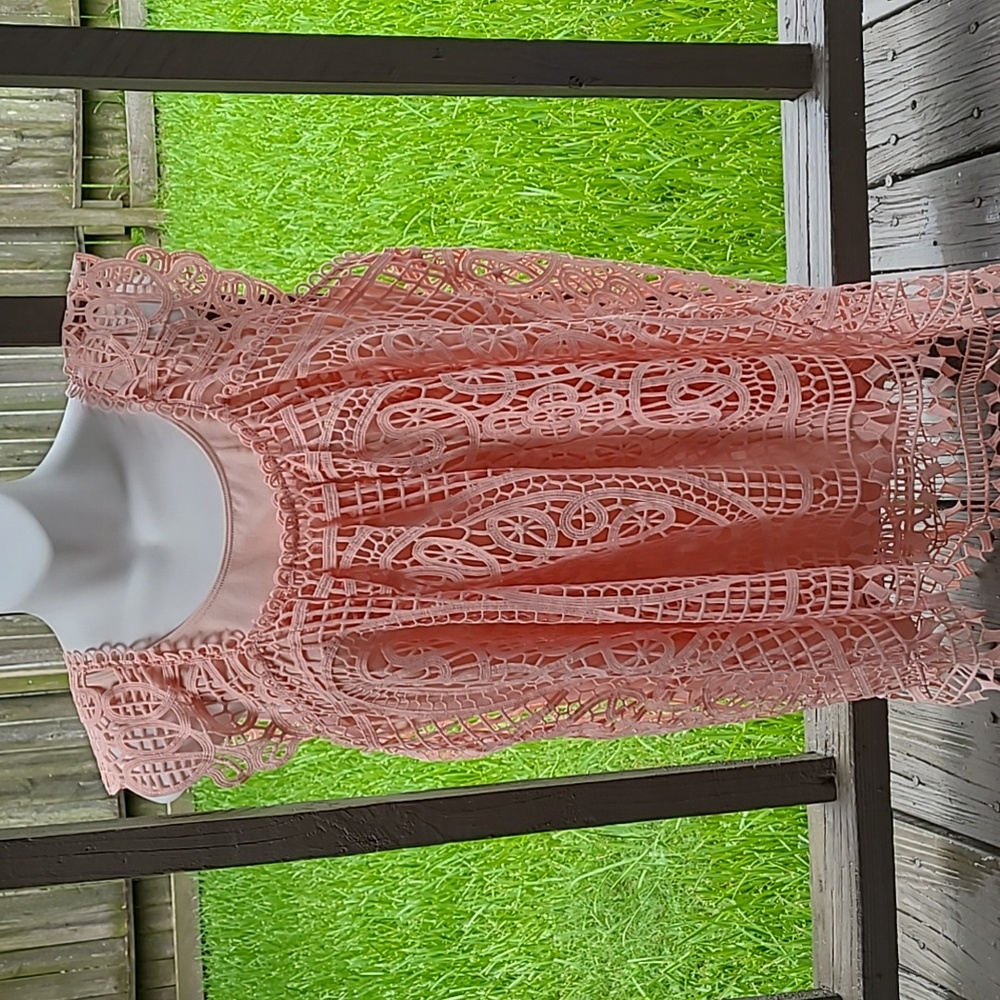 Peach Colored Tank And Netted Overlay Top - image 1
